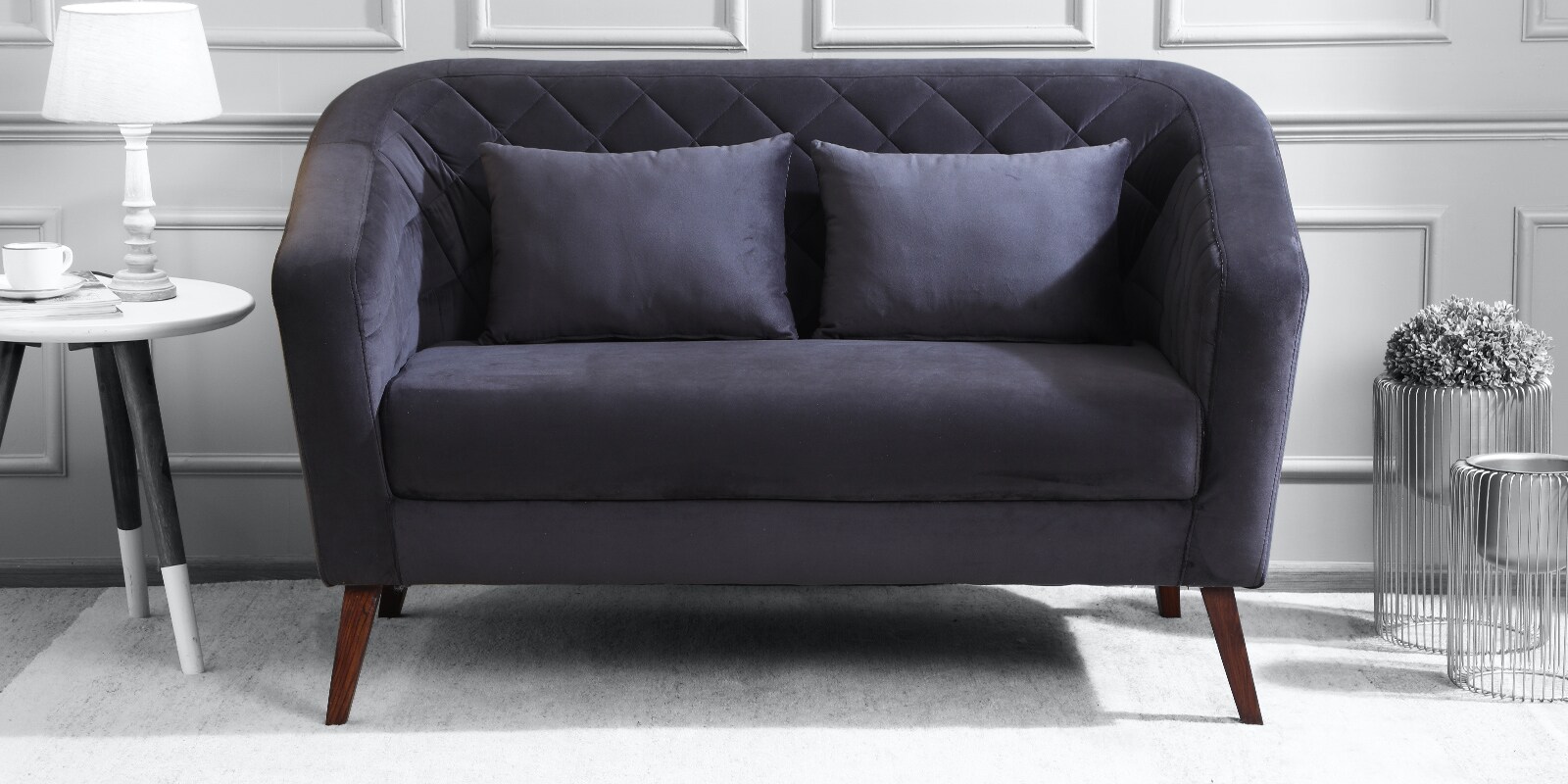 Claro Fabric 2 Seater Sofa in Dark Grey Colour Claro Fabric 2 Seater Sofa in Dark Grey Colour
