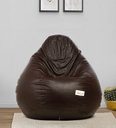 Classic XXXL Leatherette Bean Bag with Beans in Brown Colour