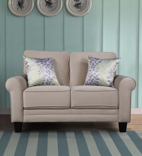 Claire Velvet 2 Seater Sofa in Beige Colour