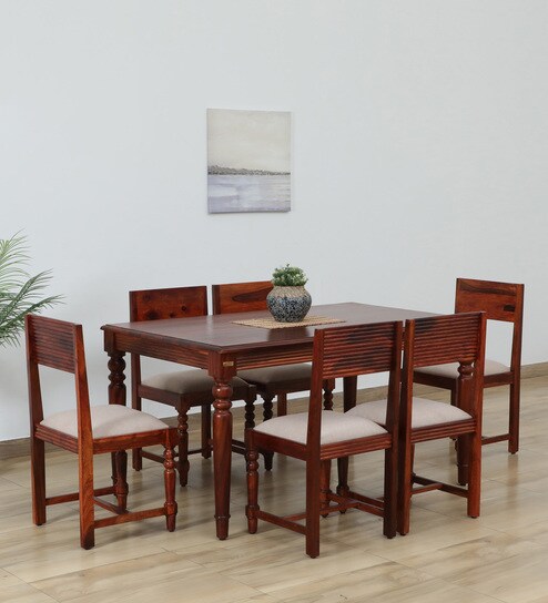 Clarion Sheesham Wood 6 Seater Dining Set In Honey Oak Finish