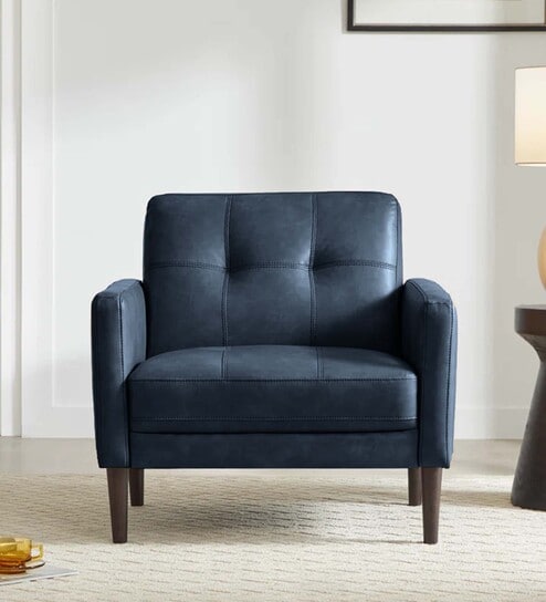 Clark Pu Leather 1 Seater Sofa In Blue Colour