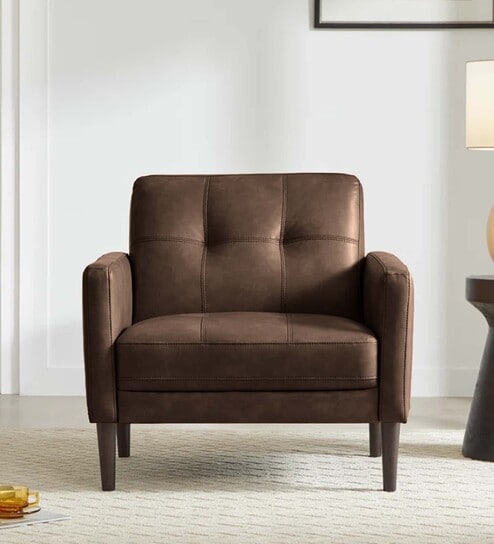 Clark Pu Leather 1 Seater Sofa In Dark Brown Colour
