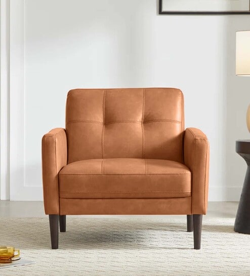 Clark Pu Leather 1 Seater Sofa In Tan Colour