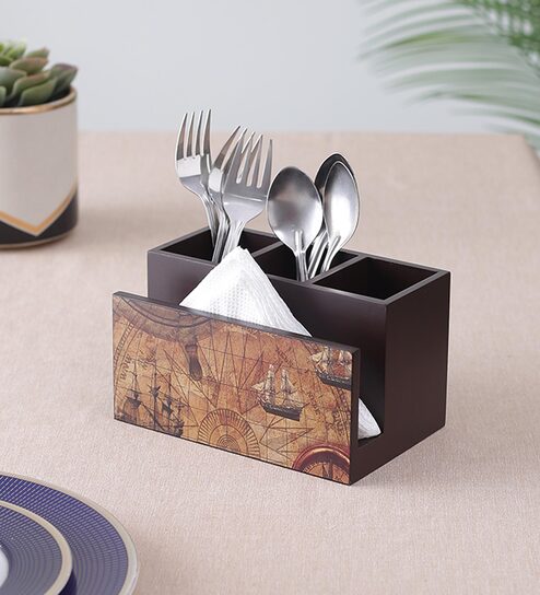 Brown Global Print MDF Cutlery Stand