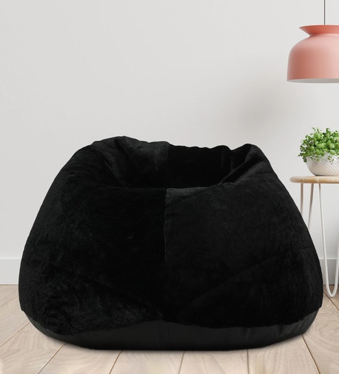 Classic 4XL Fur Bean Bag with Beans in Black Colour