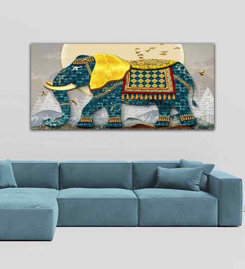 Classic And Royal Elephant With Golden Tusks Wall Painting