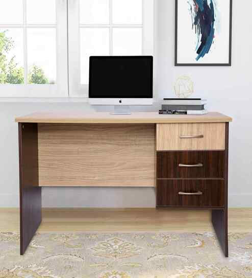 Classic Brown And Oak Dual Tone Workstation Desk With Storage