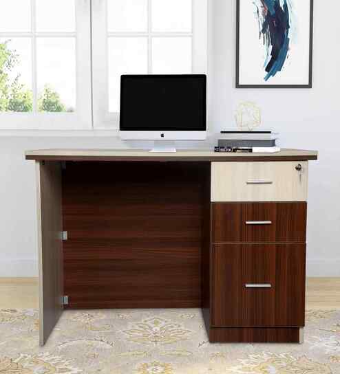 Classic Brown And White Dual Tone Workstation Desk With Textured Veneer Finish