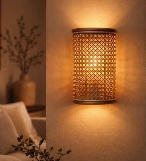 Classic Cane Webbing Sheet Wall Light in Beige Colour