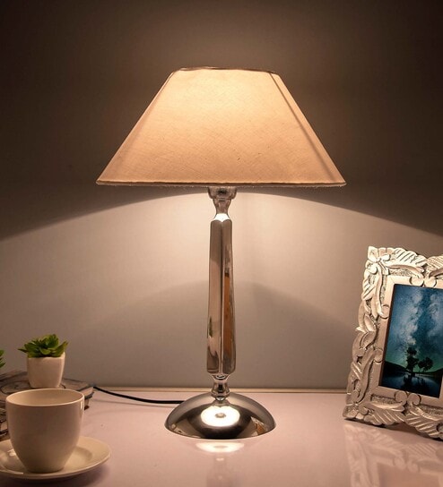 Classic Cubist Chrome Lamp With White Cone Shade