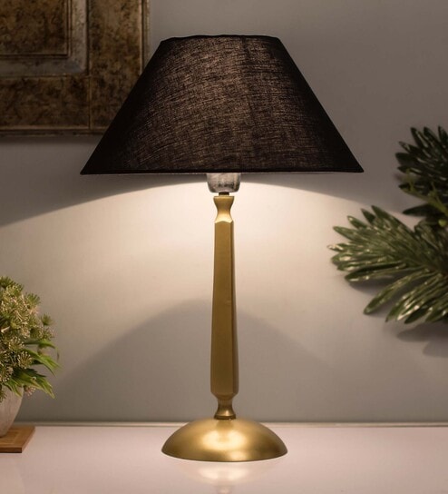 Classic Cubist Gold Brushed Lamp with Black Shade