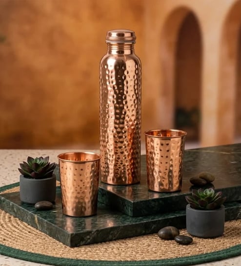 Classic Hammered Copper Bottle & Tumbler Set Classic Hammered Copper Bottle & Tumbler Set