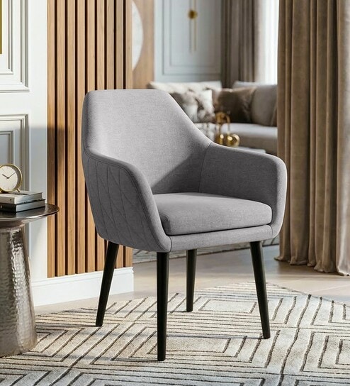 Classic Modern Arm Dining Chair With Black Iron Legs In Light Grey Color