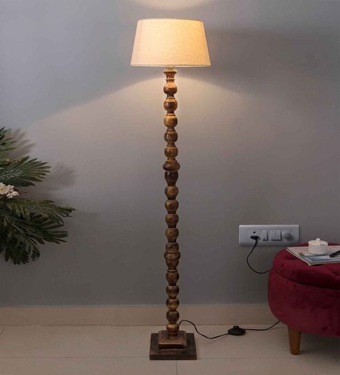 Classic Sphere Ball Antique Black Finish Wooden Floor Lamp with Khadi Shade