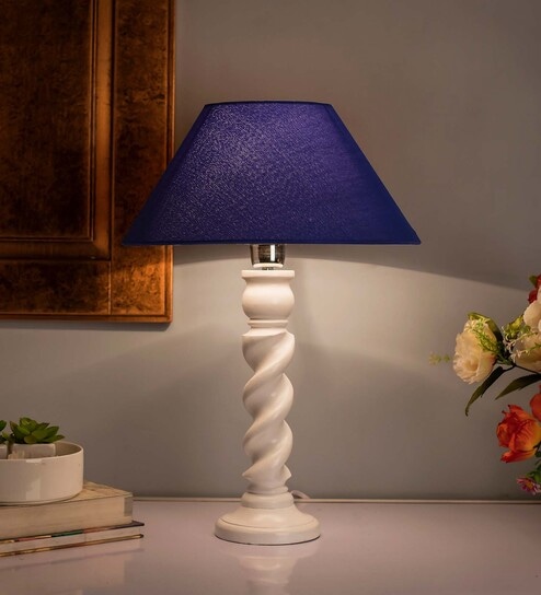 Classic Twister Table Lamp White With Blue Shade