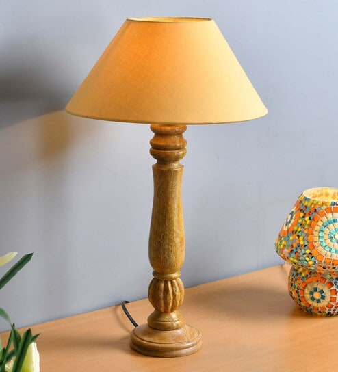 Classic Victorian Natural Wood Table Lamp With Red Shade