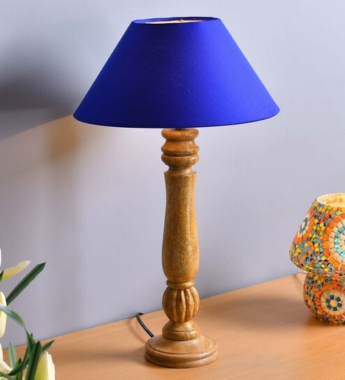 Classic Victorian Natural Wood Table Lamp With White Drum Shade