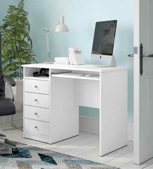 Classic White Matte Wood Finsh  Workstation Desk With Storage