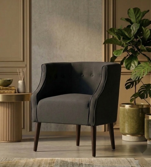 Classic Wingback Lounge Chair In Charcoal Grey Color