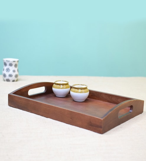 Classic Rectangle Brown Wood Serving Tray