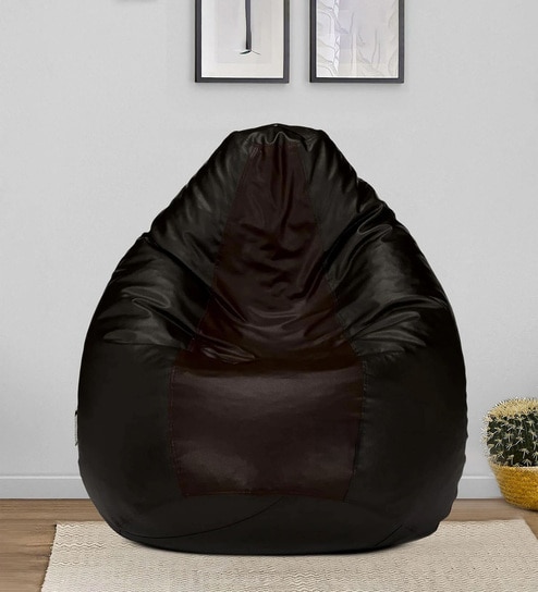 Classic XXL Leatherette Bean Bag with Beans in Black & Brown Colour