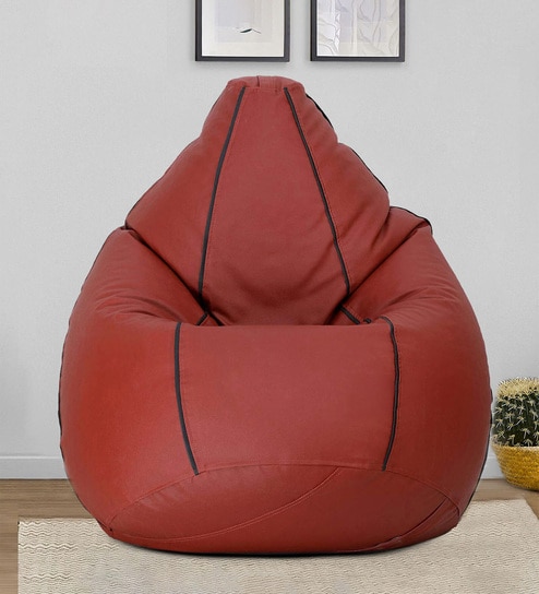 Classic XXL Leatherette Bean Bag With Beans in black piping &  Tan Colour