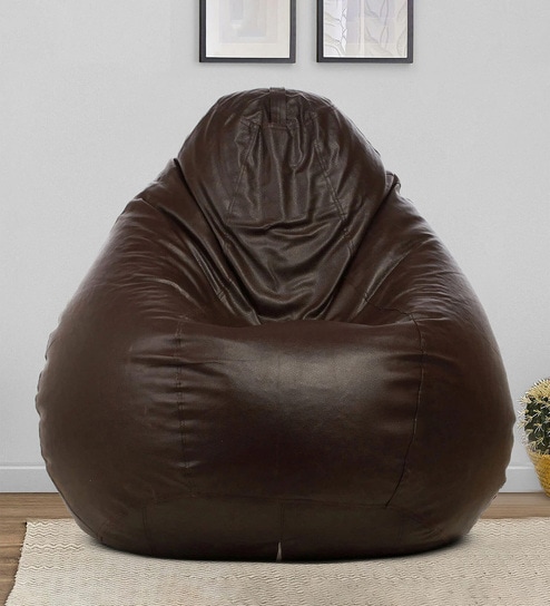Classic XXL Leatherette Bean Bag with Beans in Brown Colour