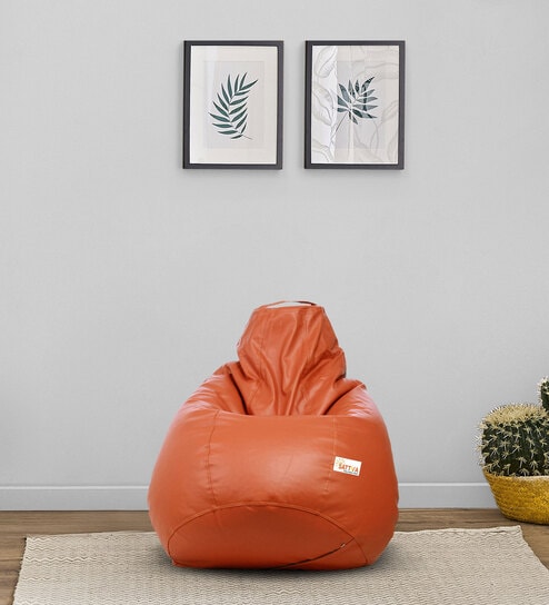 Classic XXL Leatherette Bean Bag with Beans in Orange Colour