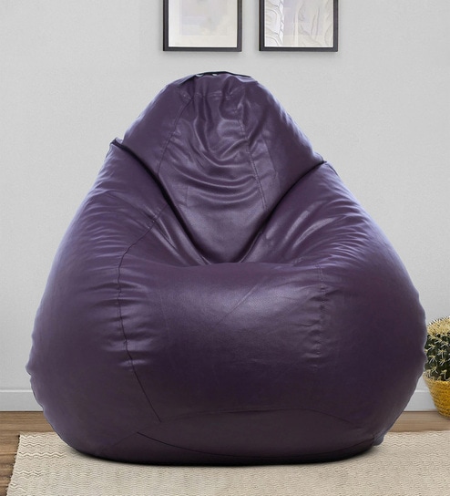 Classic XXL Leatherette Bean Bag with Beans in Purple Colour