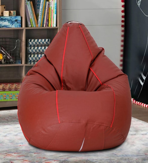 Classic XXXL Bean Bag with Beans in Tan Colour with Red Piping
