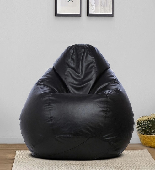 Classic XXXL Leatherette Bean Bag with Beans in Black Colour