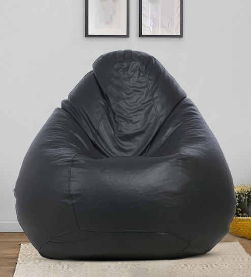 Classic XXXL Leatherette Bean Bag with Beans in Grey Colour