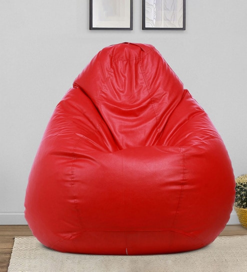 Classic XXXL Leatherette Bean Bag with Beans in Red Colour