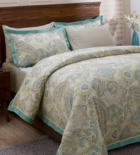 Buy Classical Fusion Cotton 400 Tc Double Bed Duvet Cover With 2