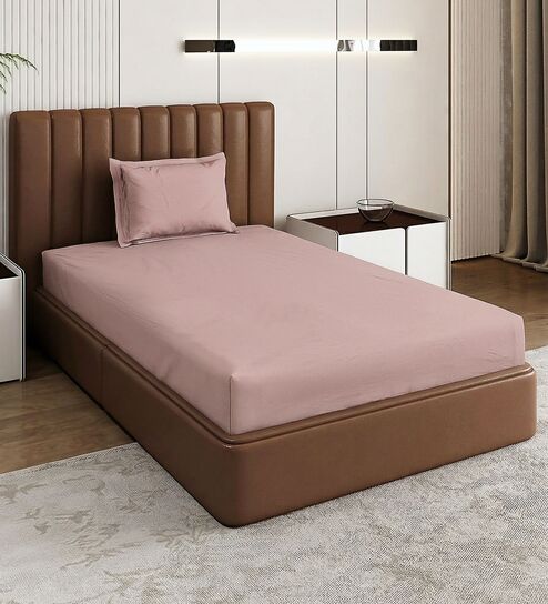 Pink Solid 210 TC Cotton Bedsheet With Single Size Bedsheet With 1 Pillow Cover
