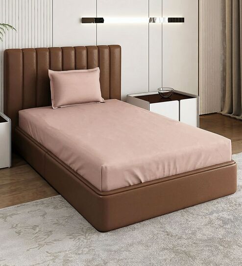 Pink Solid 210 TC Cotton Bedsheet With Single Size Bedsheet With 1 Pillow Cover