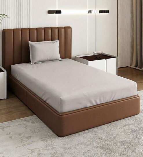 Grey Solid 210 TC Cotton Bedsheet With Single Size Bedsheet With 1 Pillow Cover
