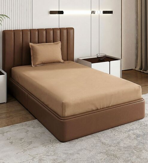 Brown Solid 210 TC Cotton Bedsheet With Single Size Bedsheet With 1 Pillow Cover