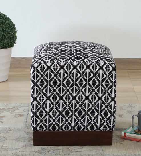 Claude Fabric Pouffe in Provincial Teak Finish