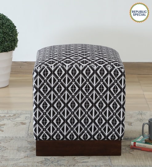 Claude Fabric Pouffe In Provincial Teak Finish