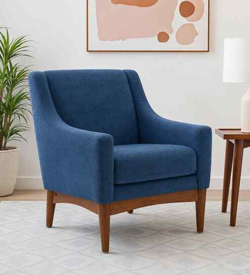 Claudia Boucle Fabric Arm Chair In Blue Colour