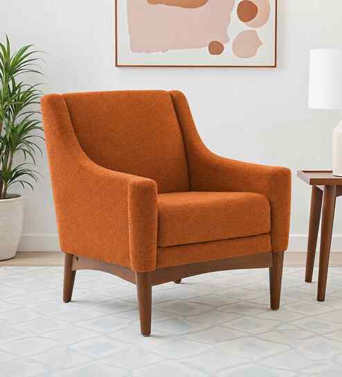 Claudia Boucle Fabric Arm Chair In Orange Colour