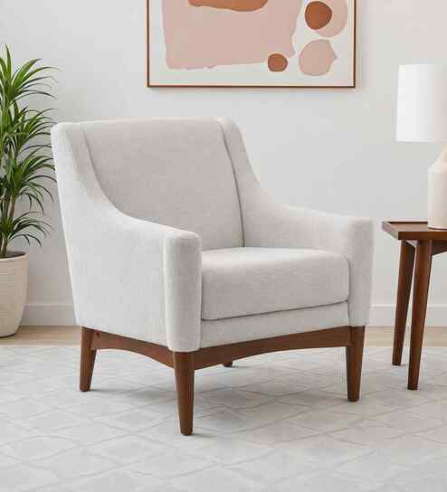 Claudia Boucle Fabric Arm Chair In White Colour