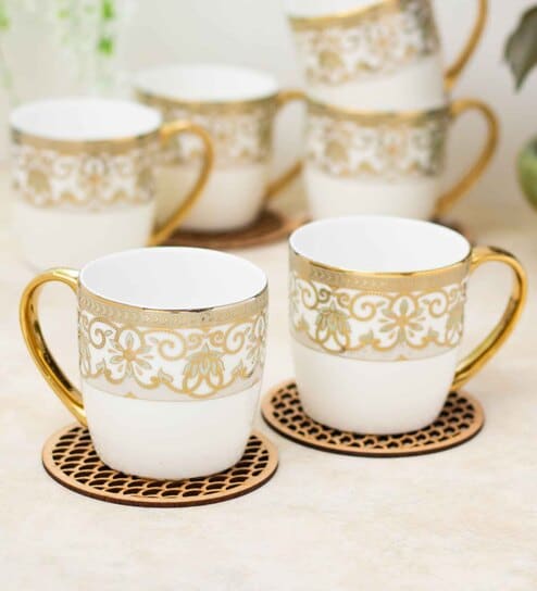 Clay Craft Fine Ceramic Alton Ebony Tea/Coffee Cup Set Of 6 - 200 ml each