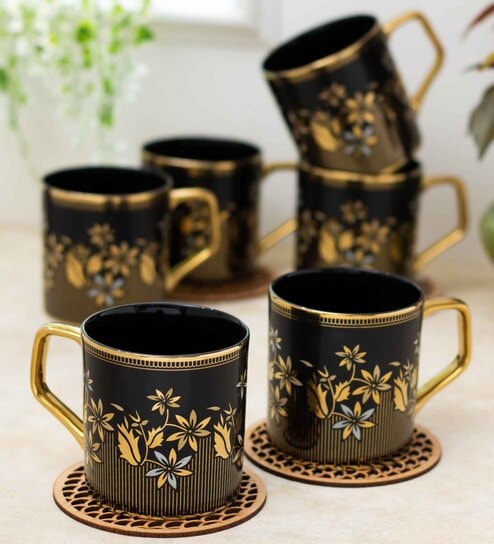 Clay Craft Fine Ceramic Director Ebony Tea/Coffee Cup Set Of 6 - 220 ml each