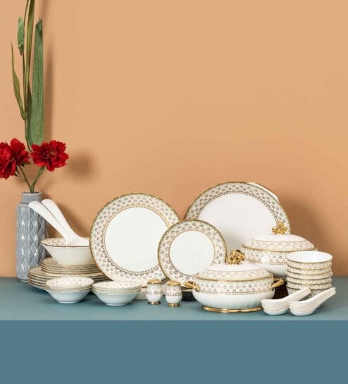 Clay Craft Fine Ceramic Karina Dinner Set (Set Of 40) (E624) Dinner Plates, Dining Set for Dinner