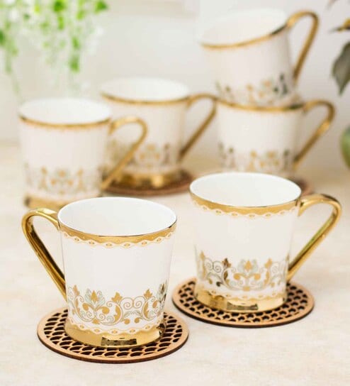 Clay Craft Fine Ceramic Peter Ebony Tea/Coffee Cup Set Of 6 - 200 ml each