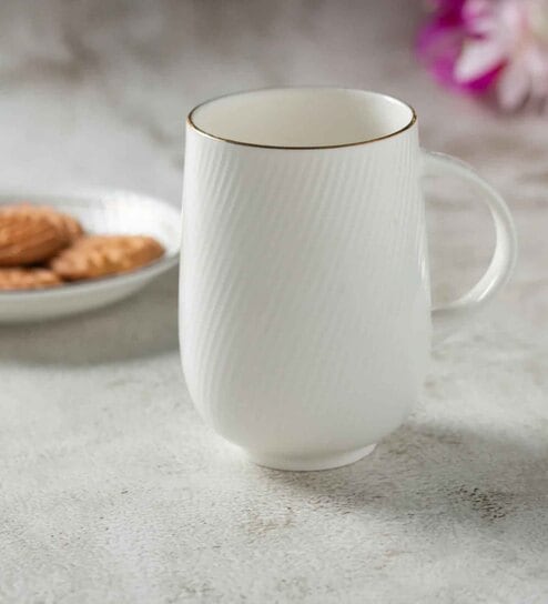 Clay Craft Fine Ceramic Twig Impression Milk Mug 2 Piece - 360 ml (1101)