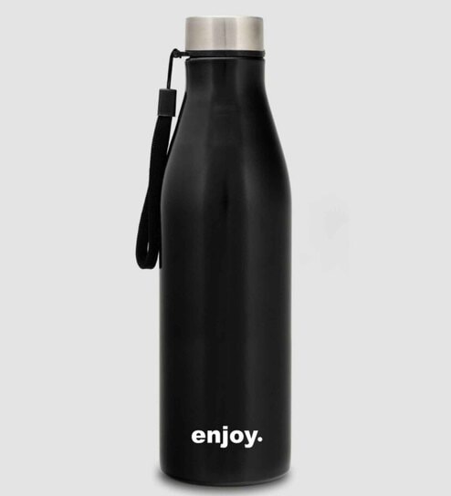 Clay Craft Vacbott Bingo SS Lid Single Walled Non Insulated Water Bottle, 1200 ml (Black) Steel Water Bottles for School, Office, Home, Gym, Water Bottle for Men Leakproof, Rust free Steel Bottle