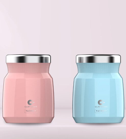 Clay Craft Vacbott Food Jar, Aloha Insulated Double Walled 24 Hours Hot and Cold Food Jar, 400 ml, Blush Pink - 1 Piece